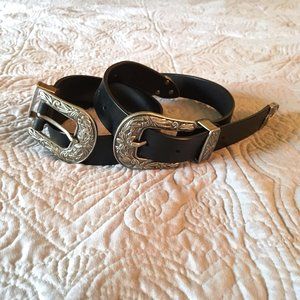 Black & Silver Double Buckle Leather Western Belt